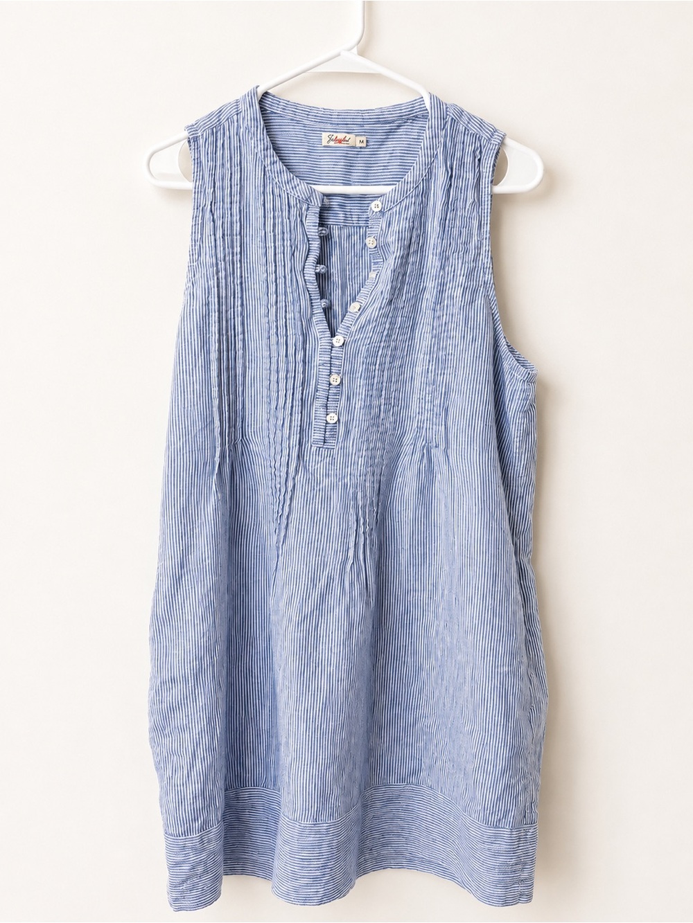 Faherty 100% Linen Blue White Striped Sleeveless Shift Dress Size M